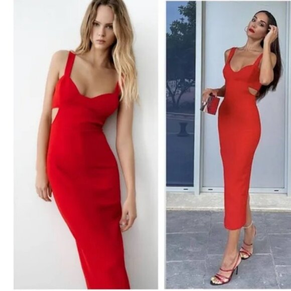 NWT ZARA Red Cut Out Dress.  Sz M - Picture 1 of 7